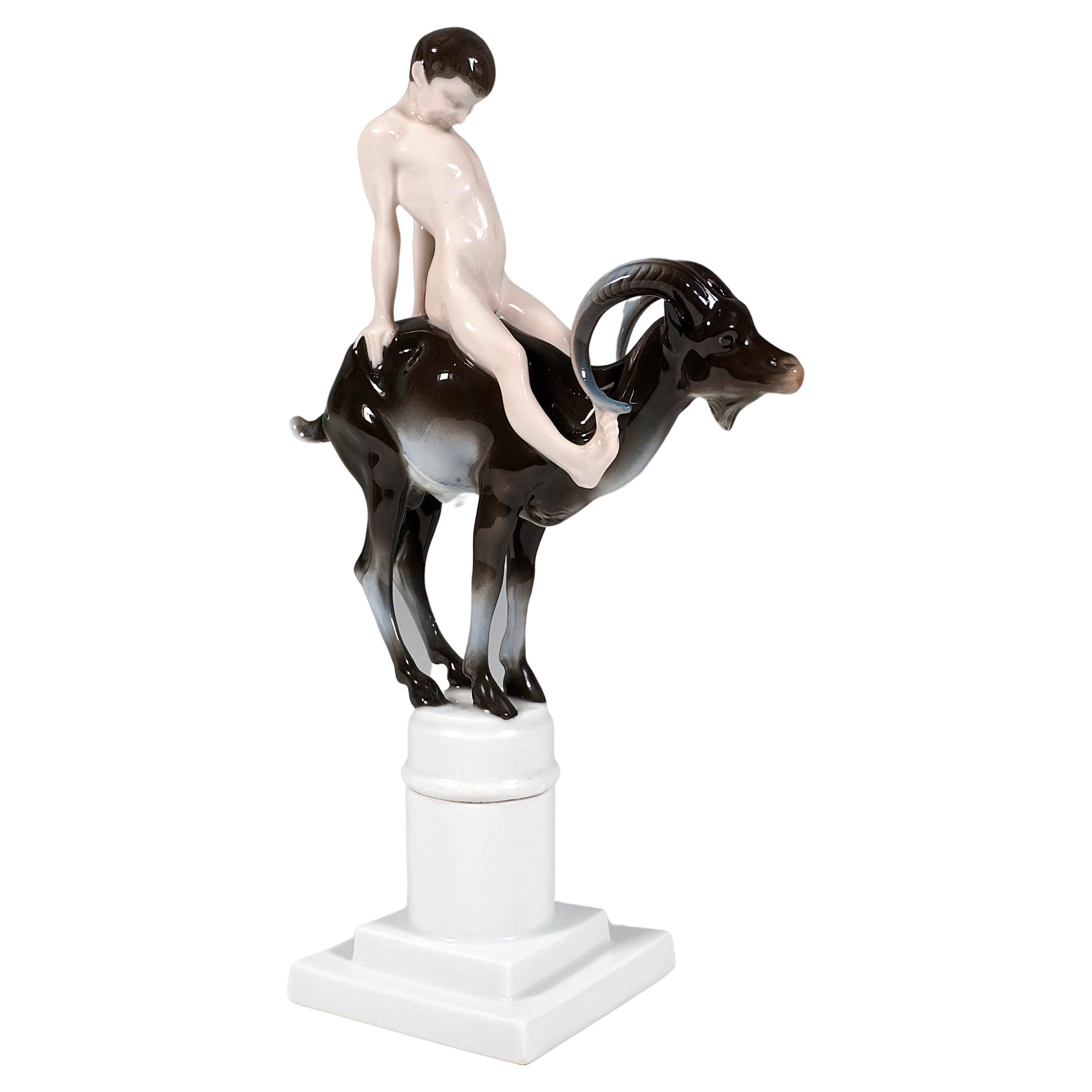 Porcelain Group 'Capriccio' Boy on Ibex Rosenthal Selb Germany Circa 1914 For Sale