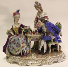 Porcelain Group, "The noble rococo game of chess", German Manufacturer