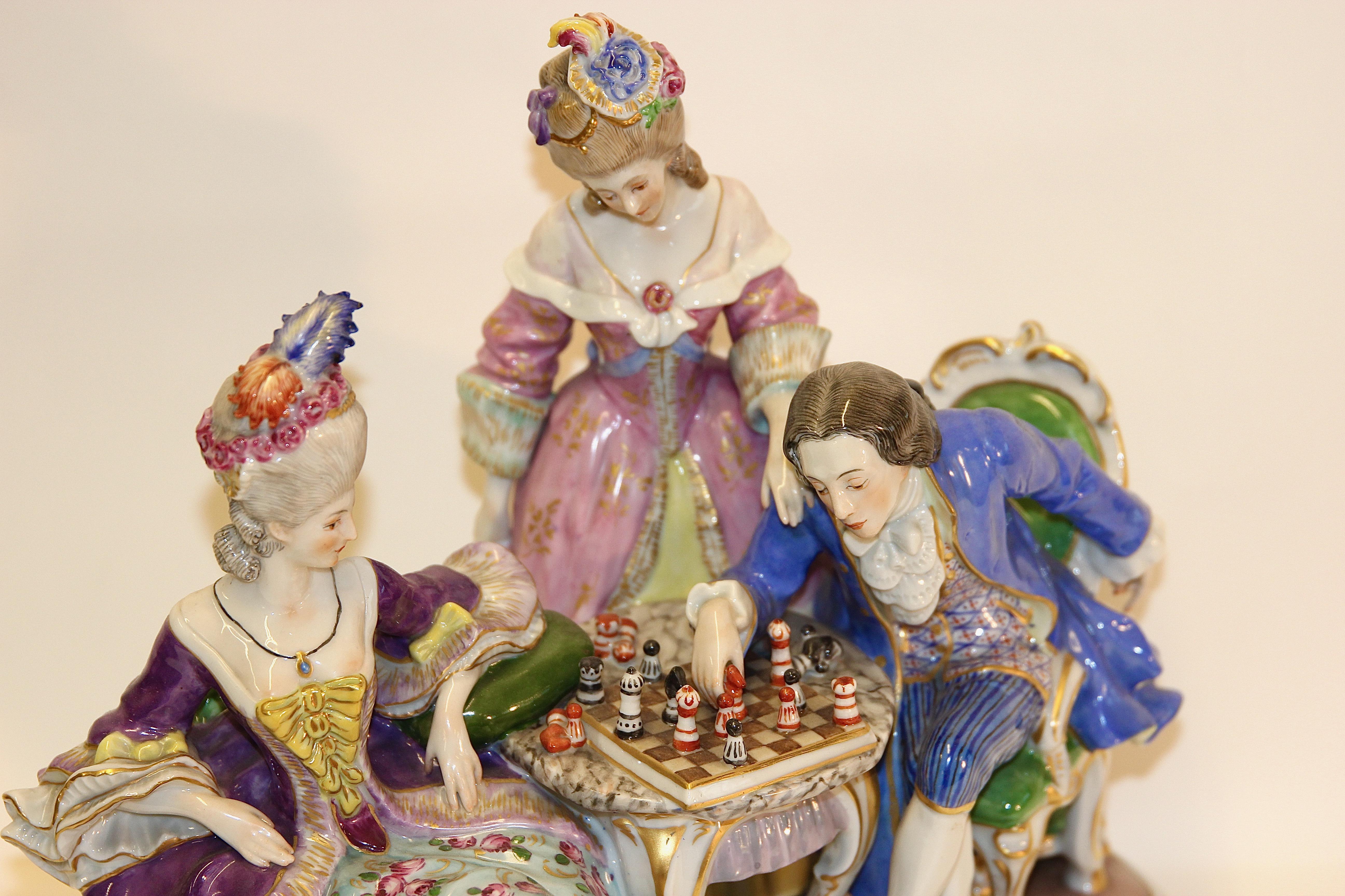 Allemand Groupe de porcelaine, « Le noble jeu d'échecs rococo », fabricant allemand en vente