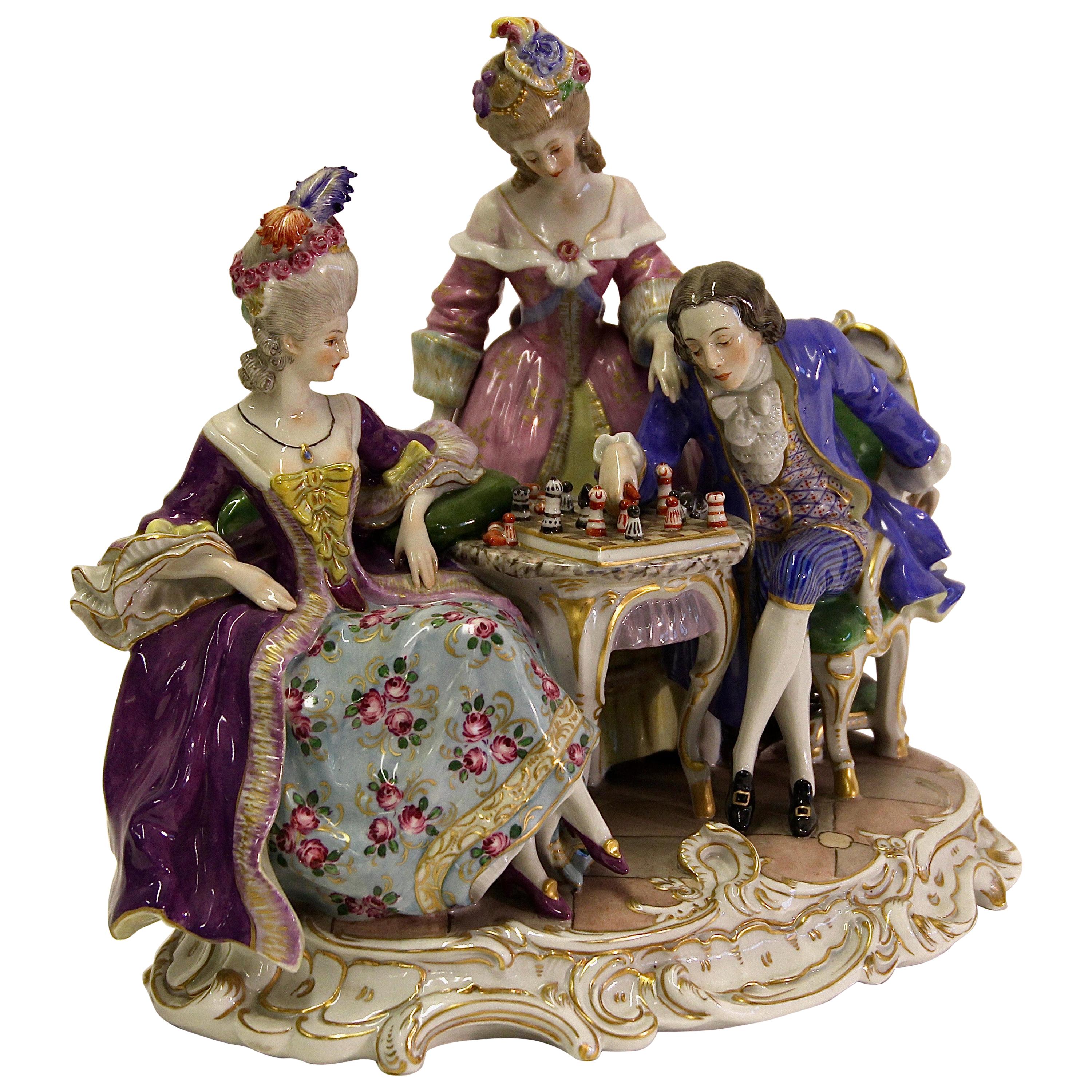 Porcelain Group, "The noble rococo game of chess", German Manufacturer