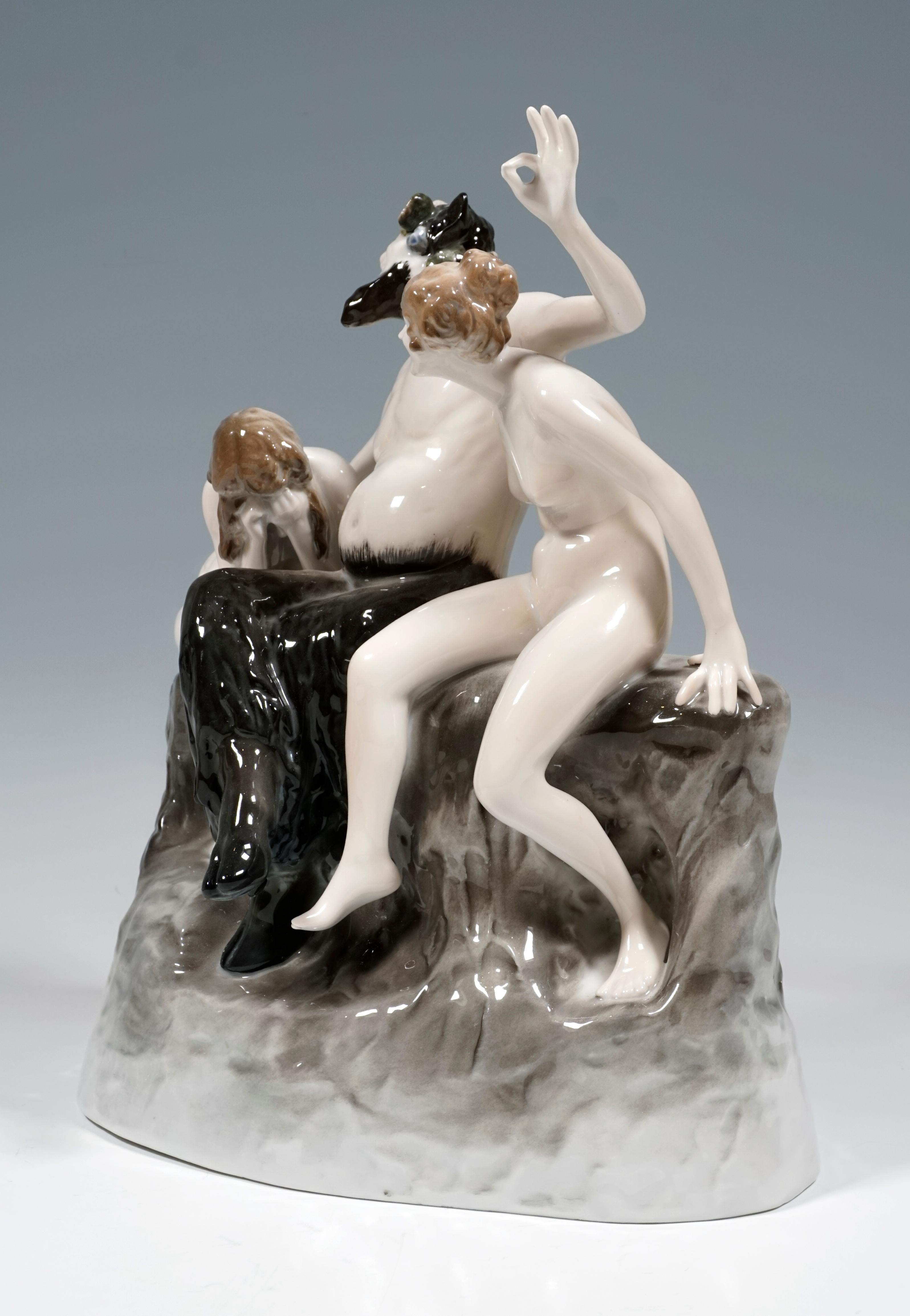 Art Nouveau Porcelain Group 'The Sin', Faun with Nymphs, Rosenthal Selb Germany, 1917