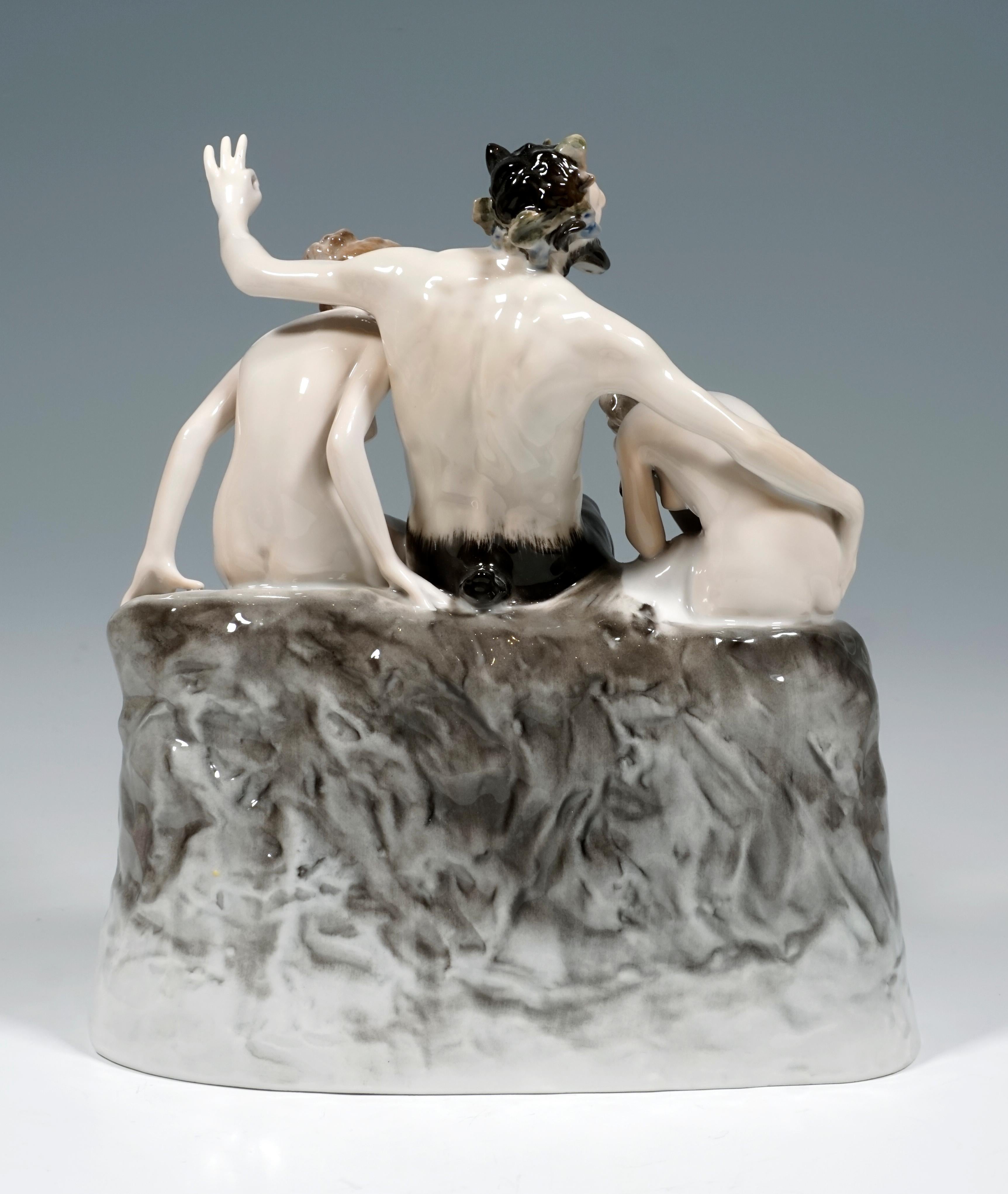 Hand-Crafted Porcelain Group 'The Sin', Faun with Nymphs, Rosenthal Selb Germany, 1917