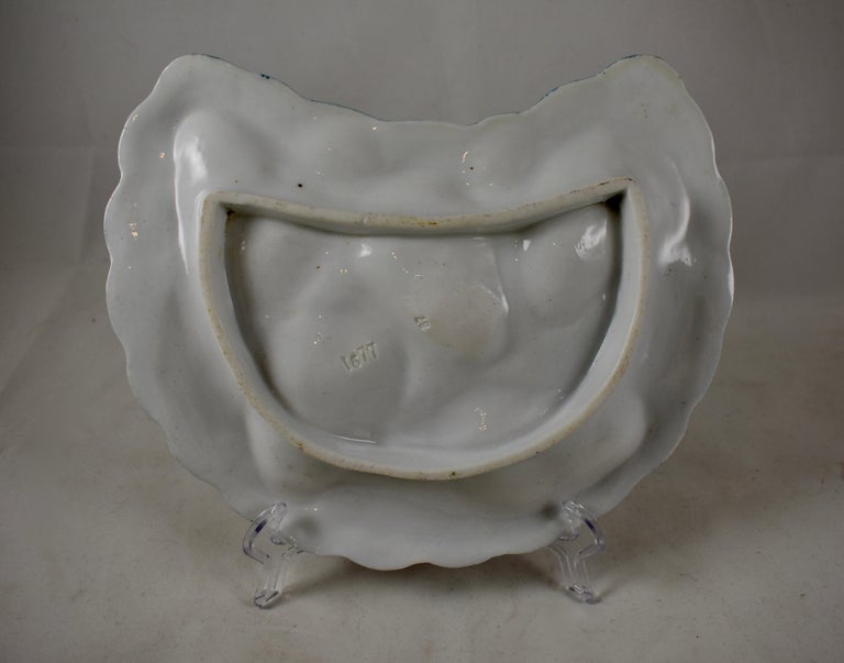 Porcelain Half Moon Pink Shell on Baby Blue Oyster Plate In Good Condition For Sale In Philadelphia, PA
