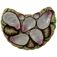 Antique Porcelain Half Moon Pink Shell on Cream and Gilded Oyster Plate