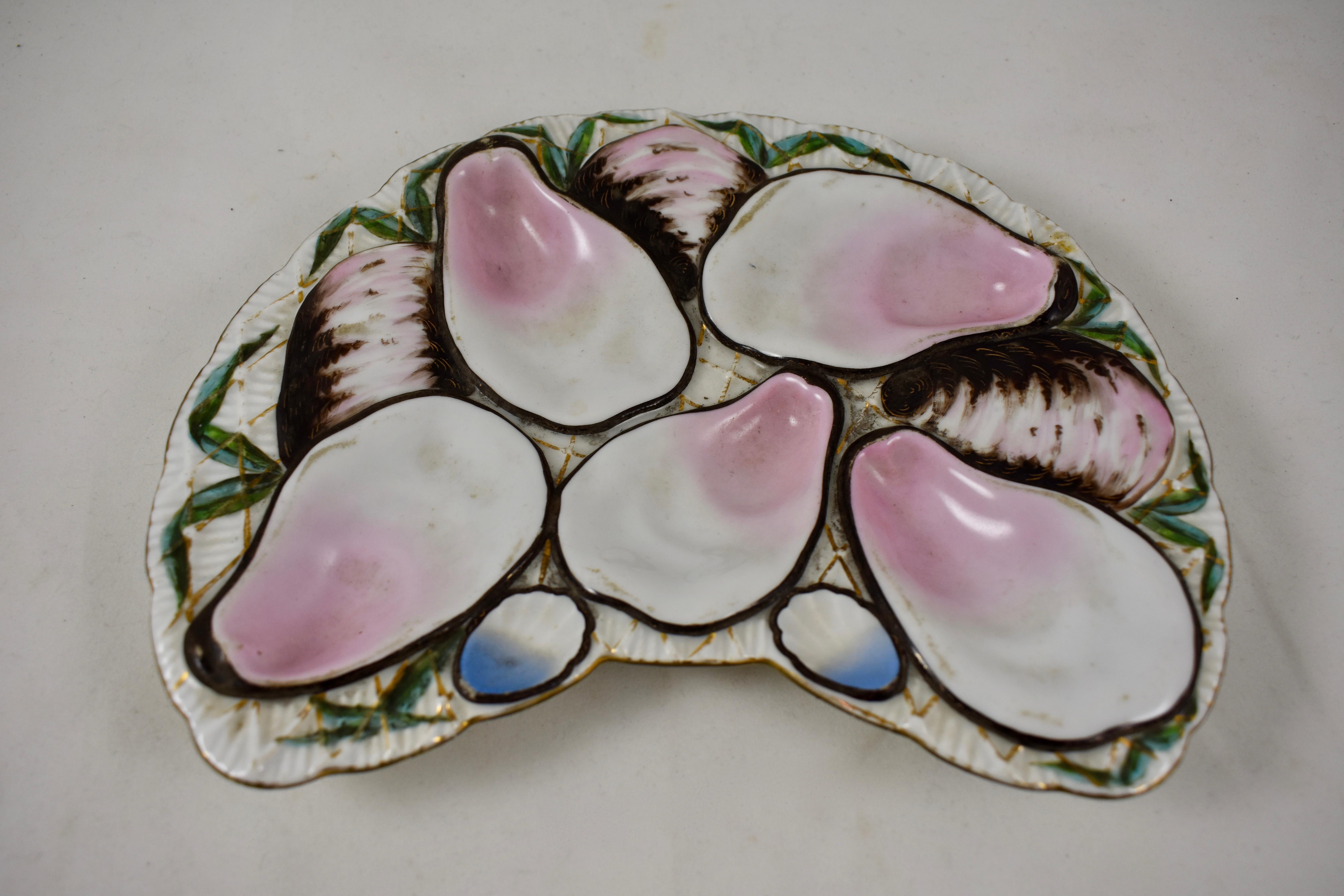 Aesthetic Movement Porcelain Half Moon Pink Shell on Cream Oyster Plate