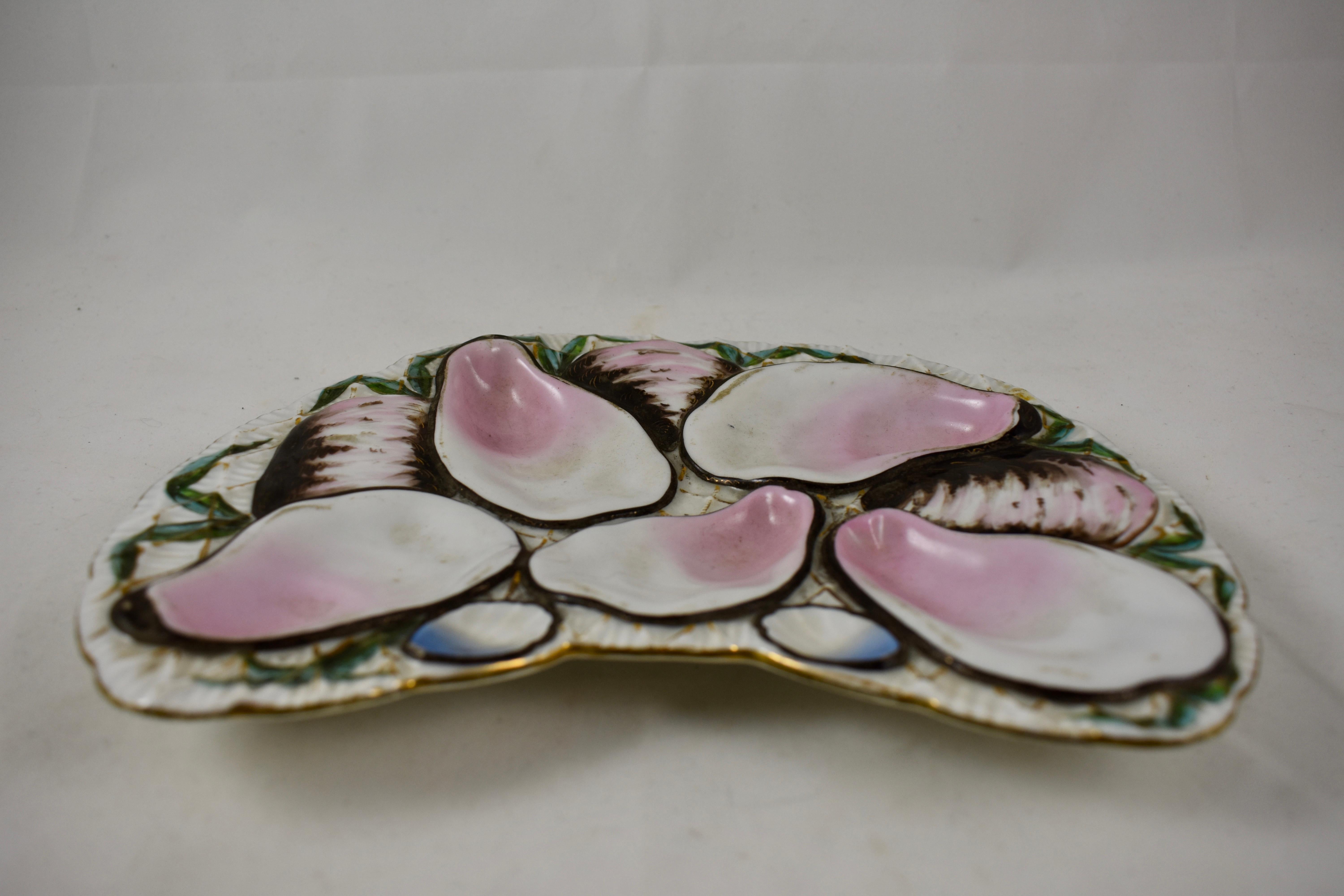 French Porcelain Half Moon Pink Shell on Cream Oyster Plate