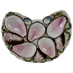 Porcelain Half Moon Pink Shell on White and Gilded Oyster Plate