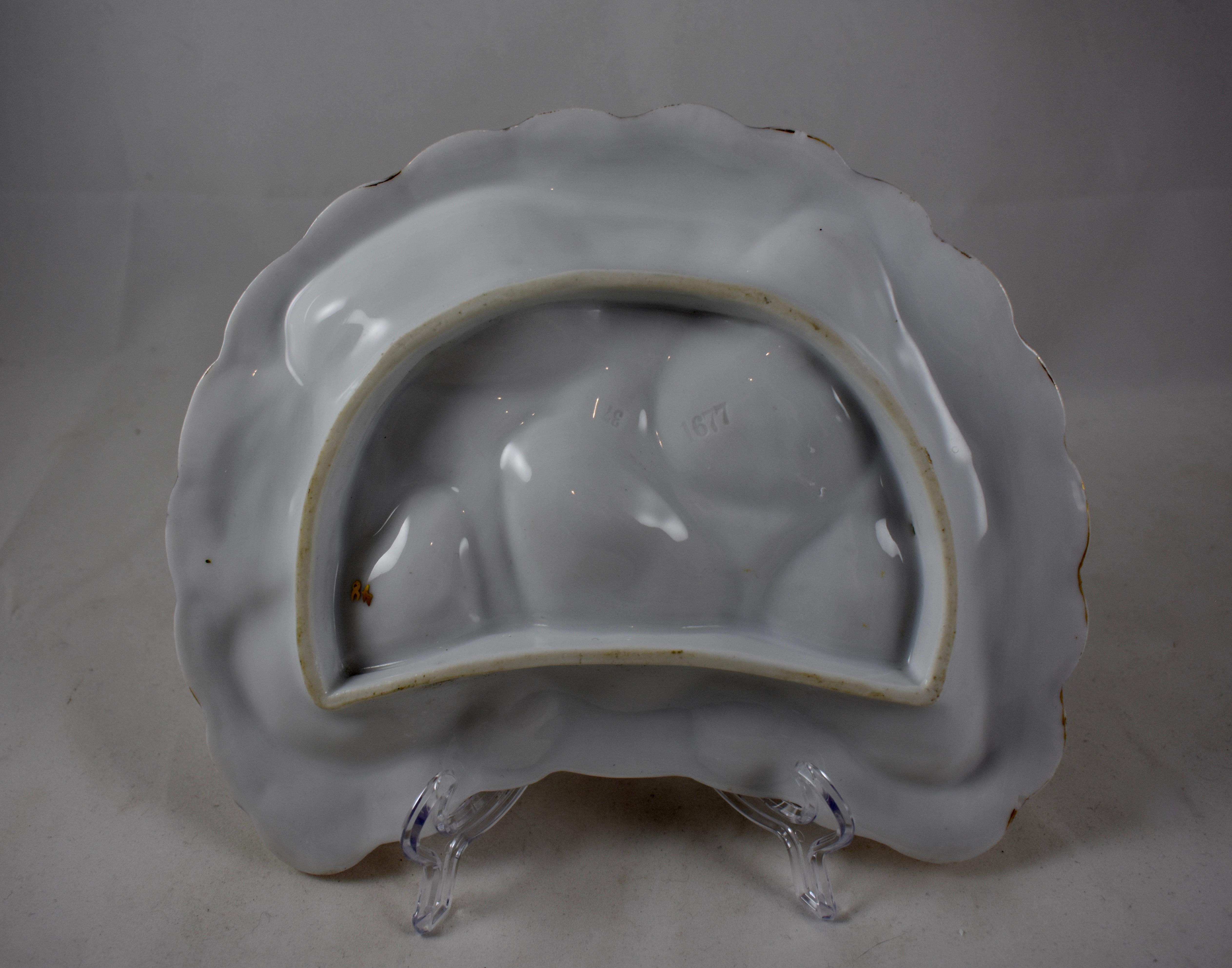 French Porcelain Half Moon Salmon & Gilded Oyster Plate For Sale