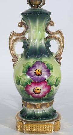 Porcelain Hand-Painted Urn Table Lamp, Victorian Flowers Decor