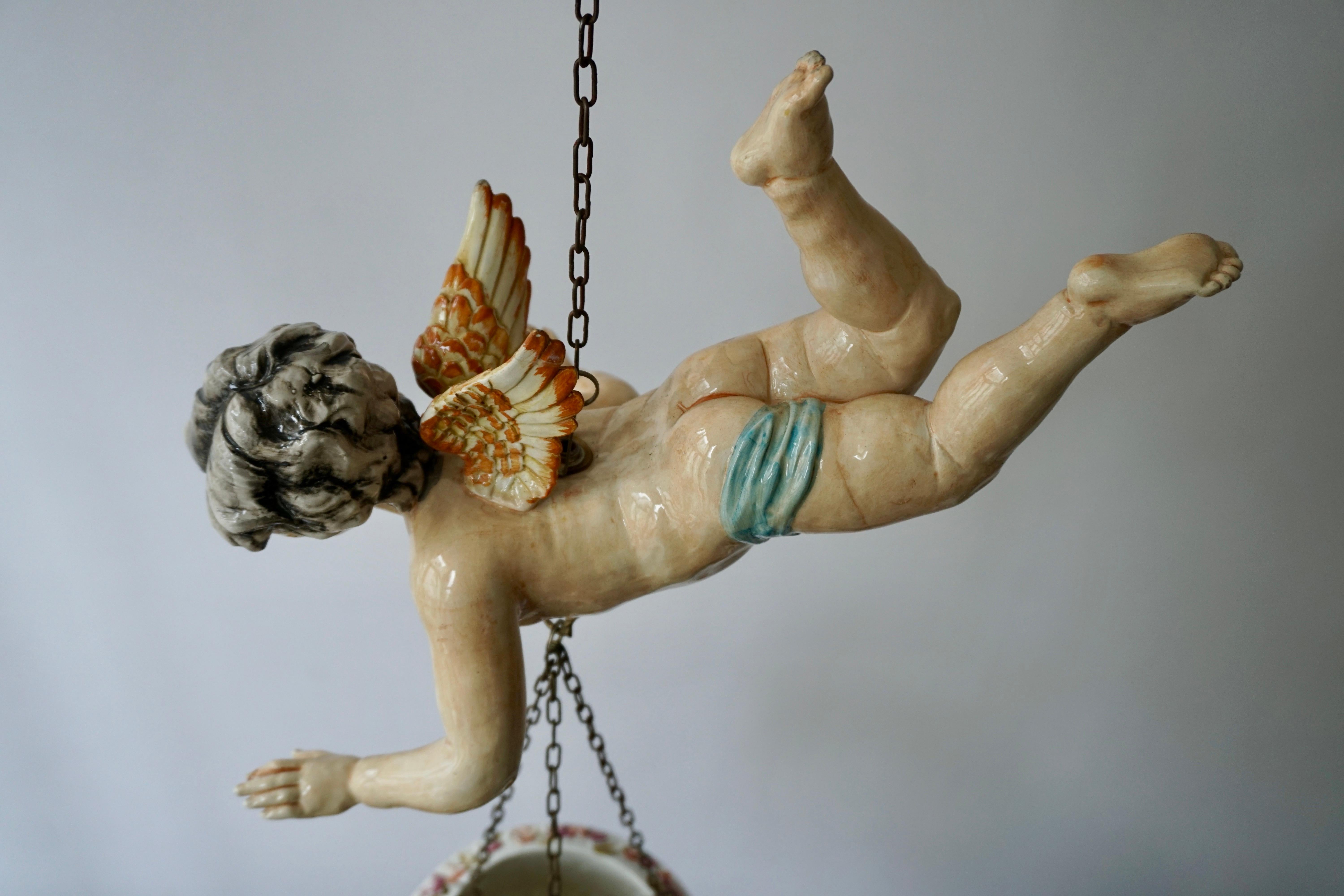 Porcelain Hanging Planter/Jardinière with Winged Putti 7