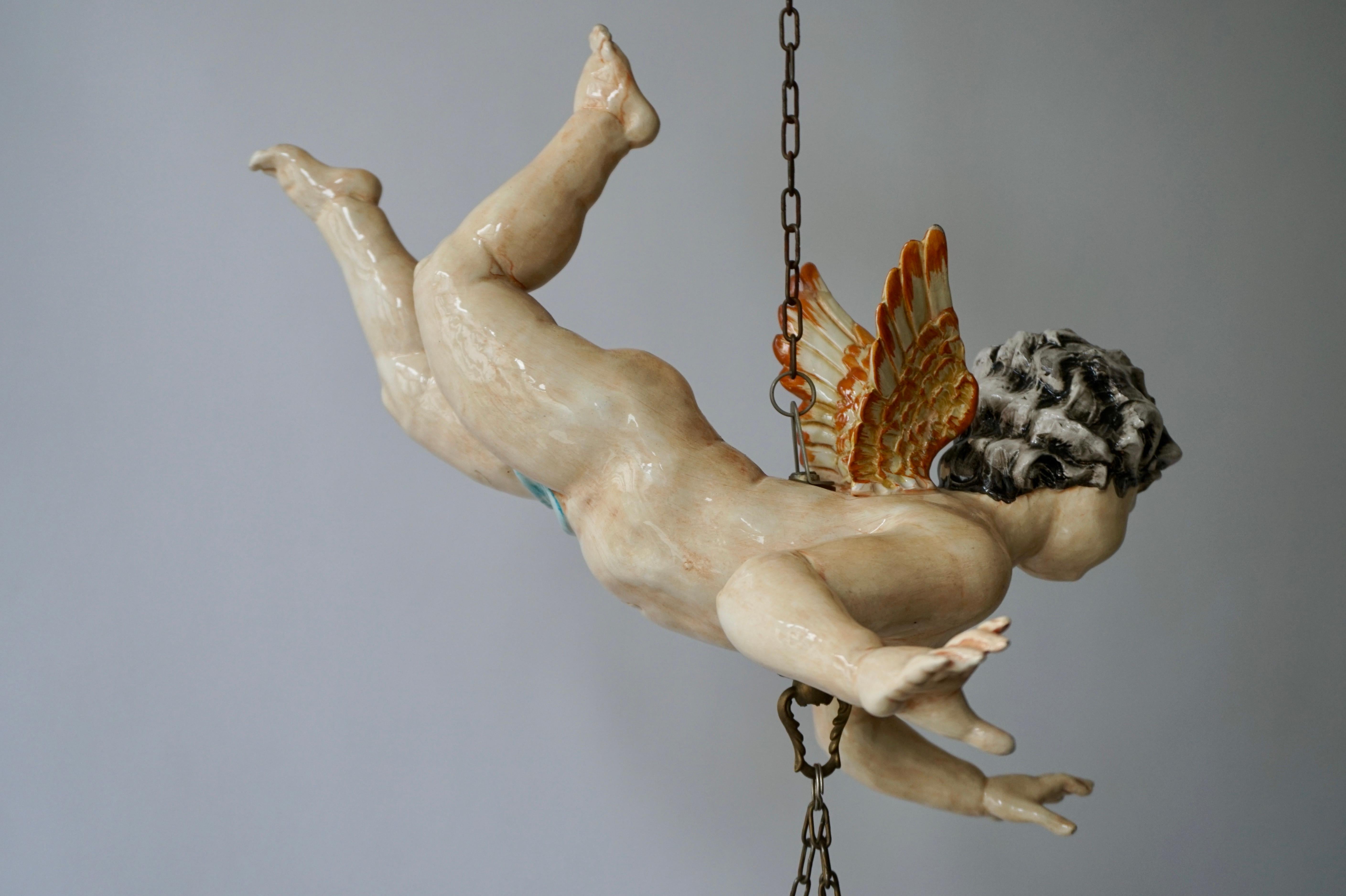 Porcelain Hanging Planter/Jardinière with Winged Putti 8