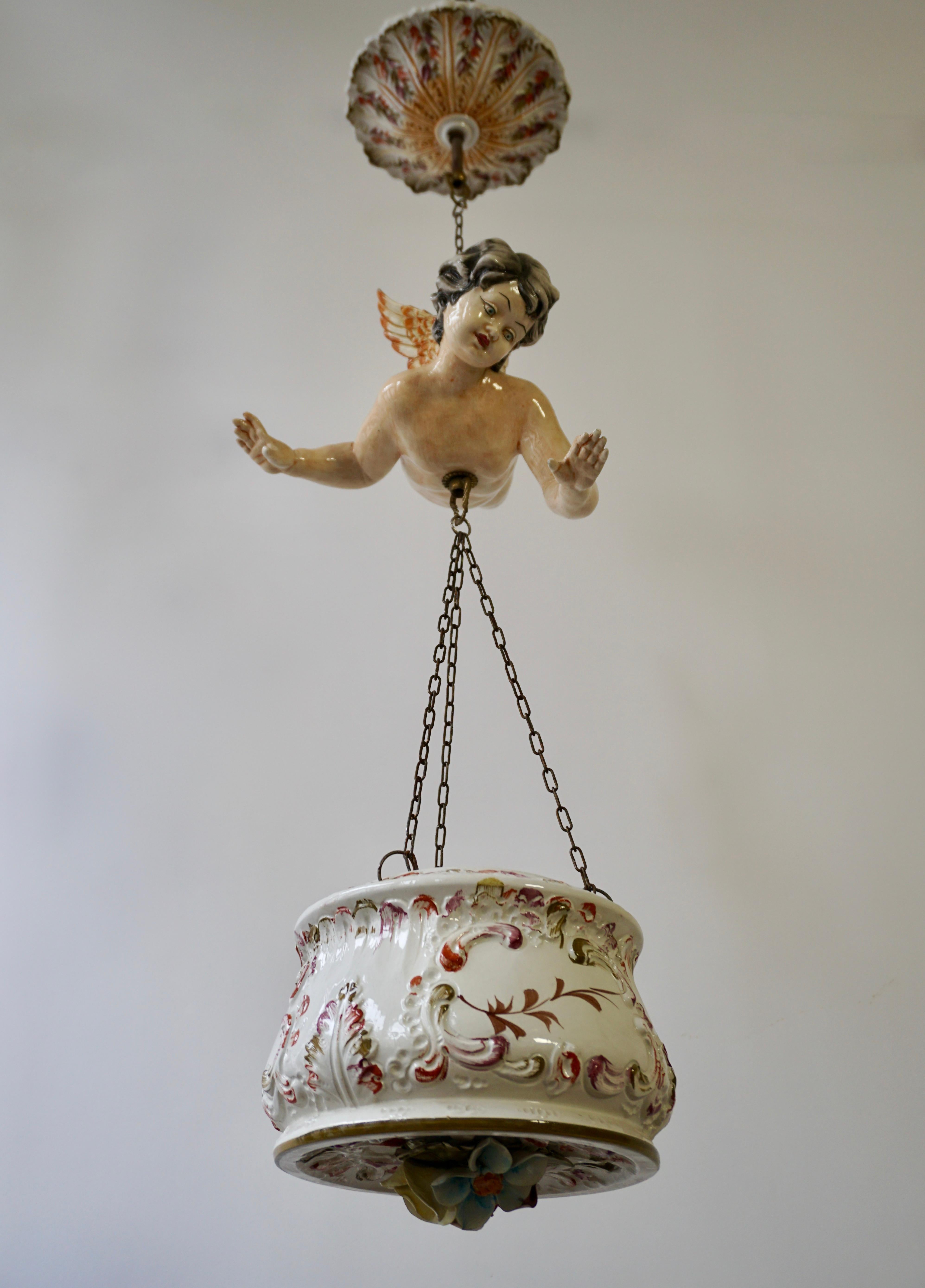 Porcelain Hanging Planter/Jardinière with Winged Putti 11