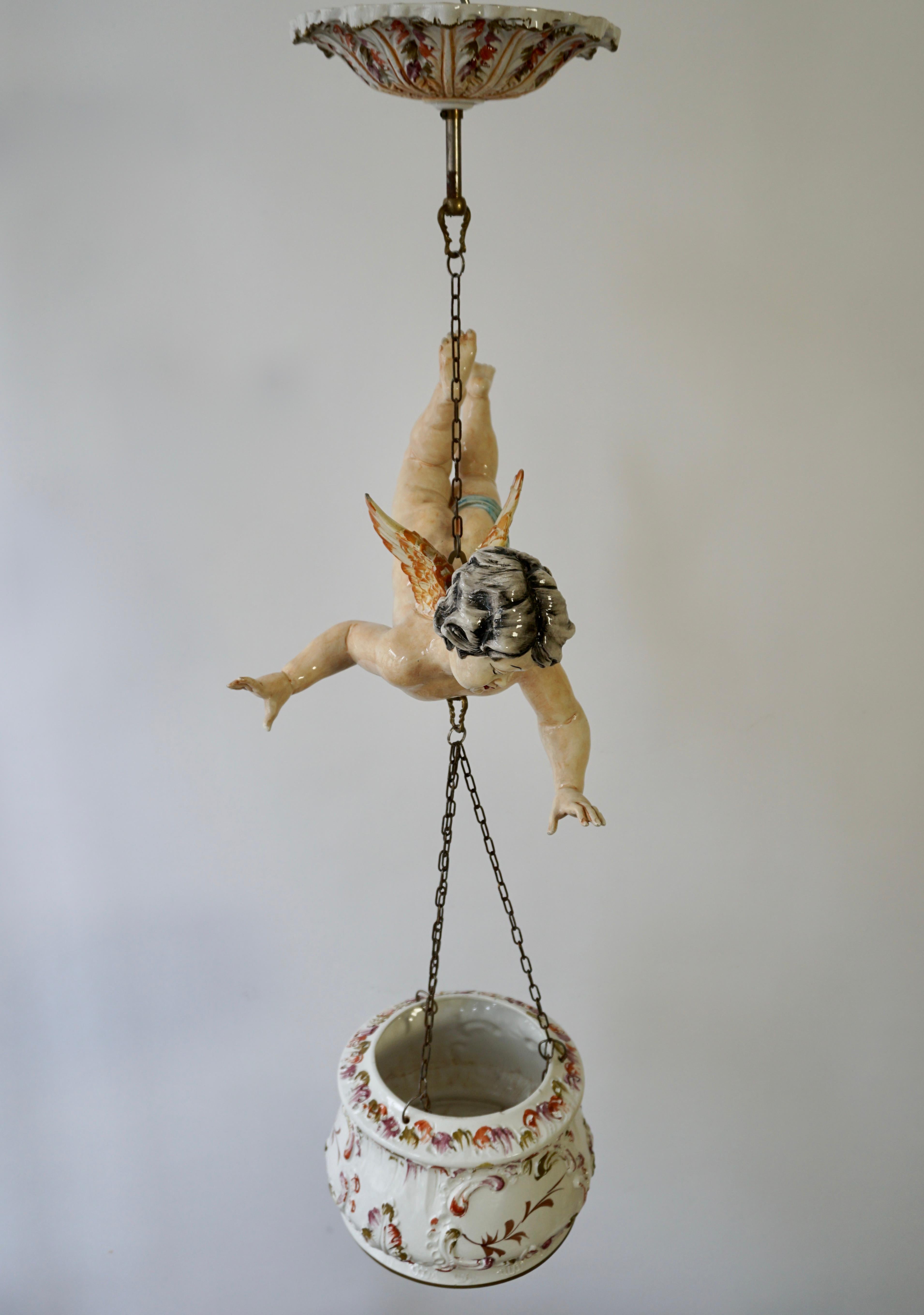 Porcelain Hanging Planter/Jardinière with Winged Putti 12
