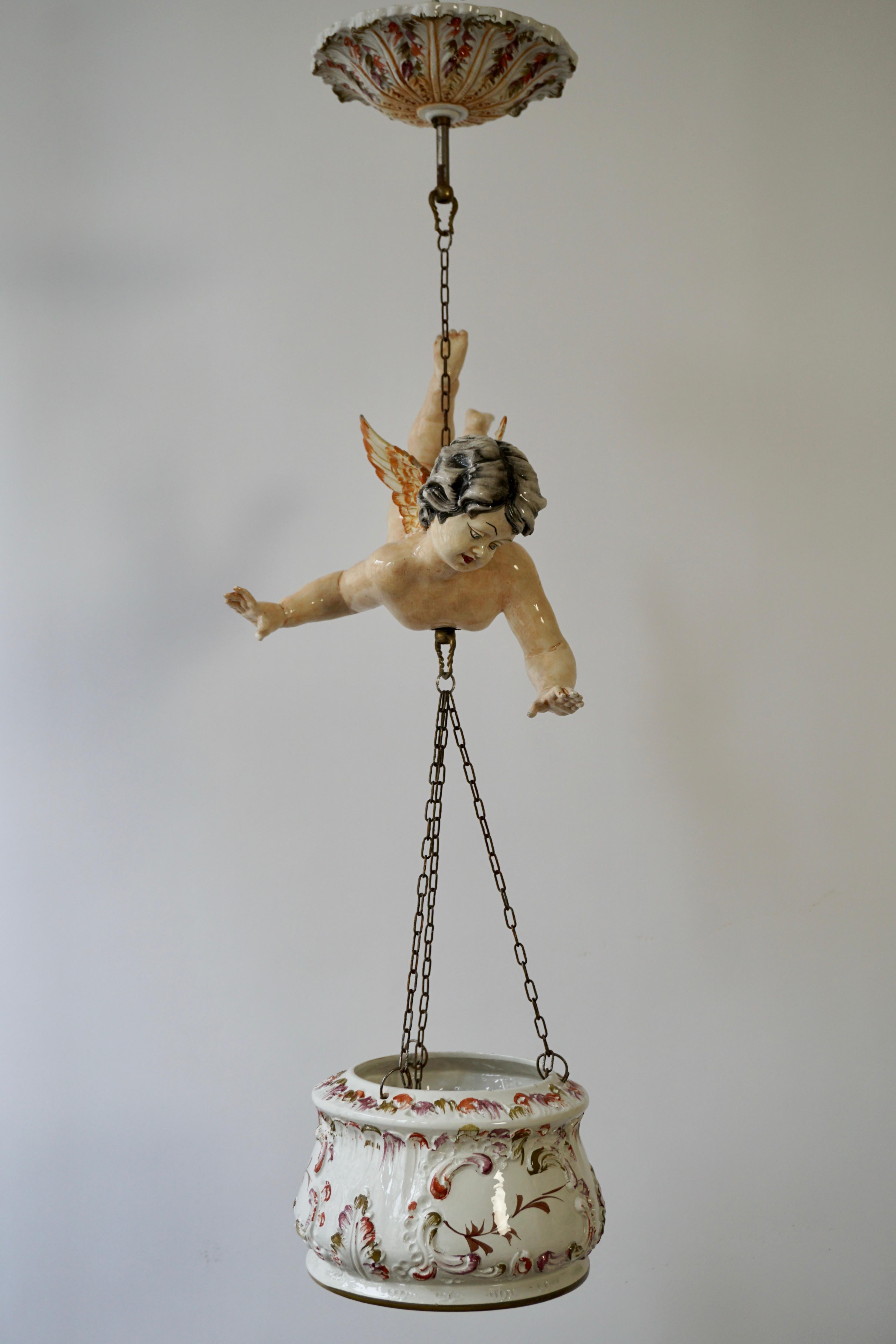 Porcelain Hanging Planter/Jardinière with Winged Putti 1