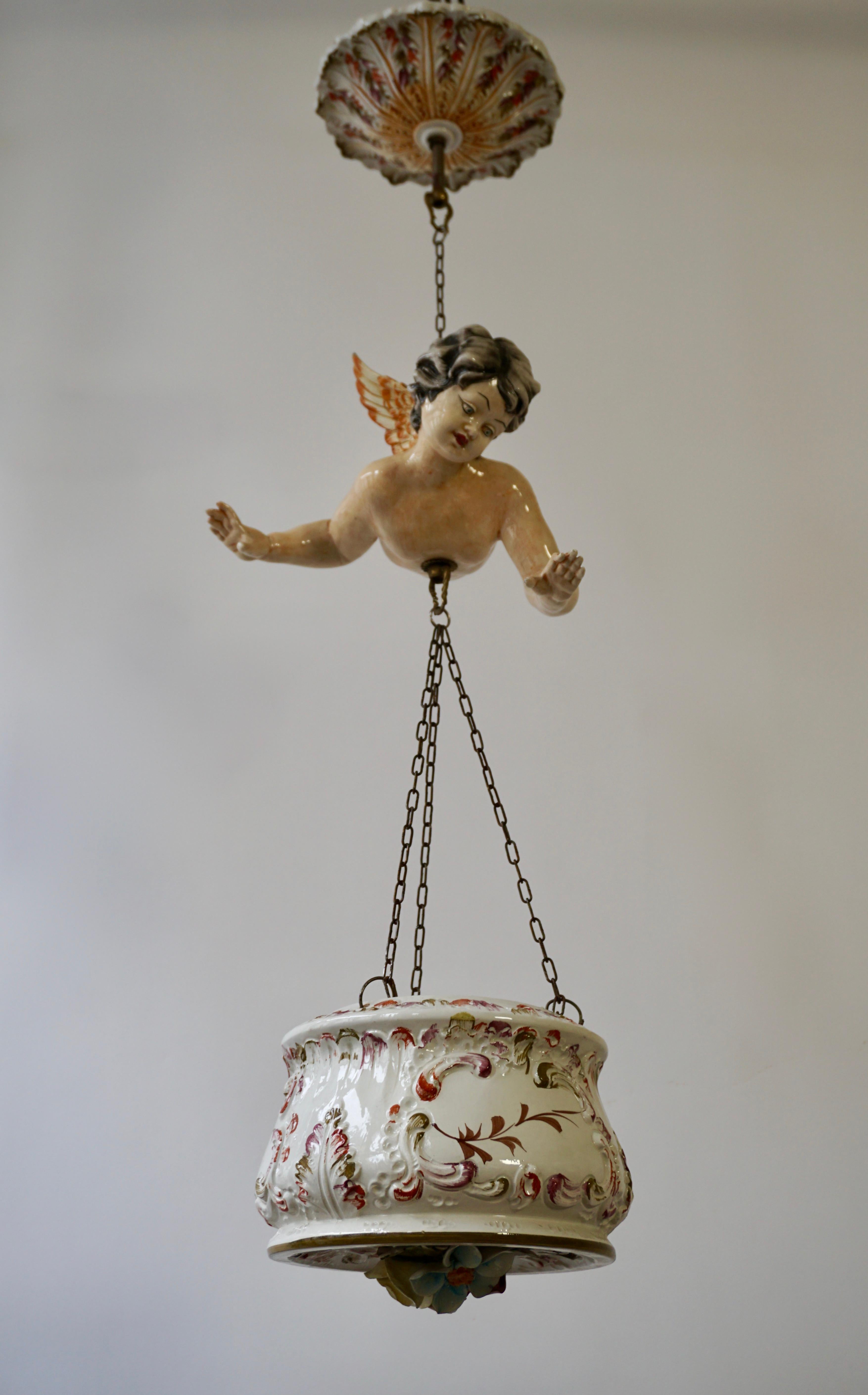 Porcelain Hanging Planter/Jardinière with Winged Putti 2