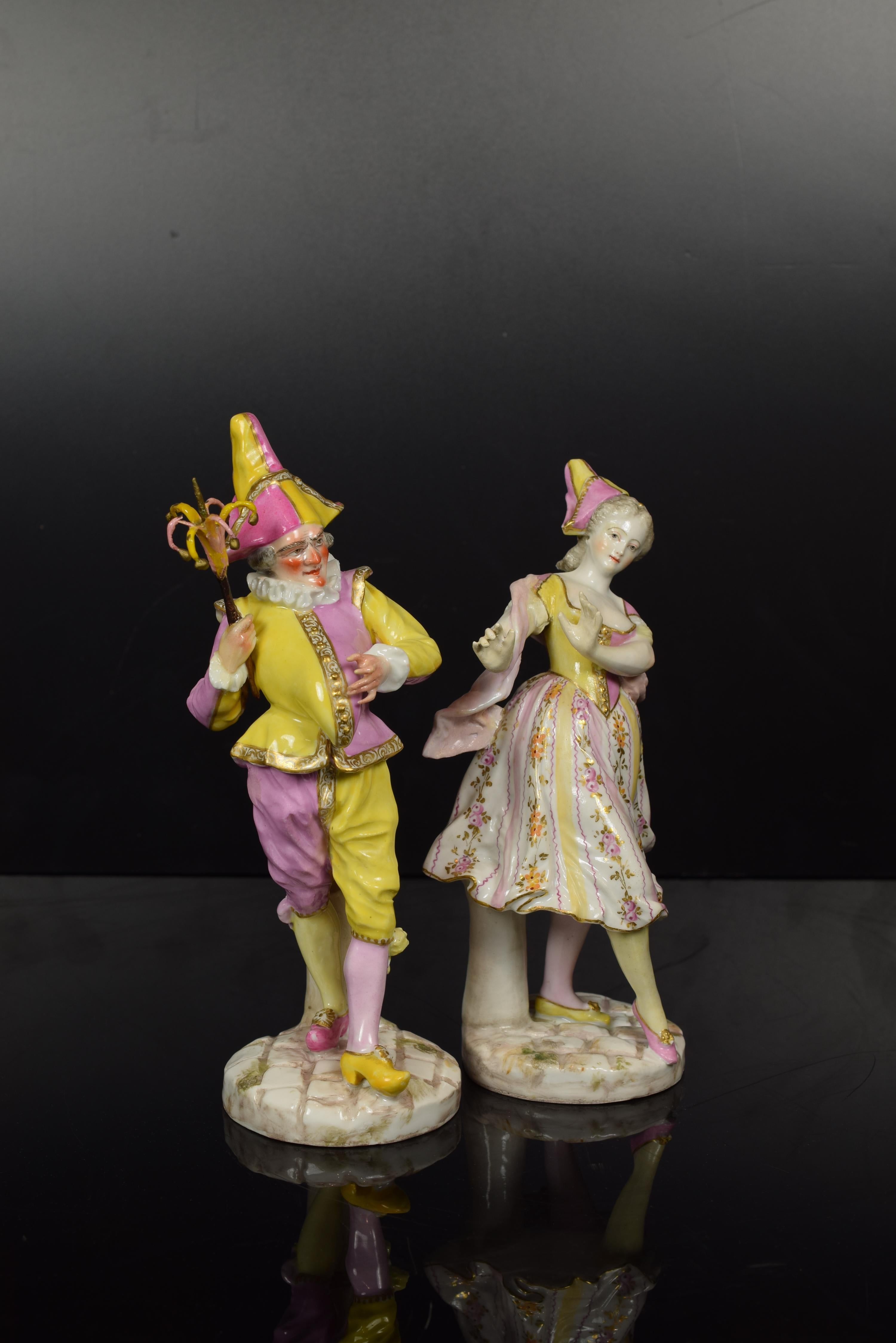 Rococo Revival Porcelain “Harlequin and Columbina”, “Samson, Edmé et Cie”, France, 19th Century