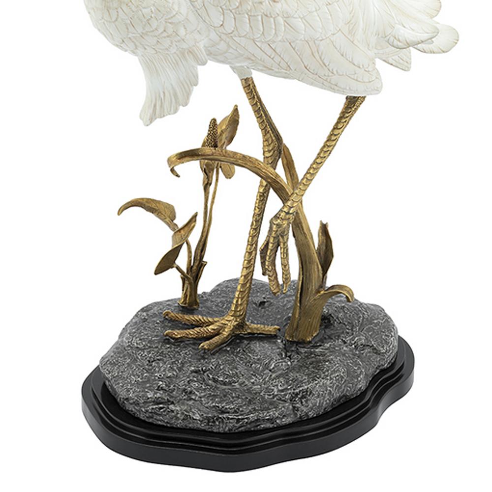 Porcelain Heron Sculpture in Hand Painted Porcelain and Brass In New Condition In Paris, FR