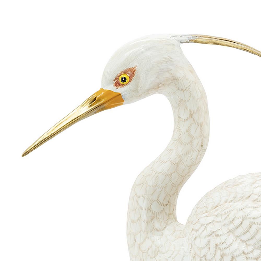 Contemporary Porcelain Heron Sculpture in Hand Painted Porcelain and Brass