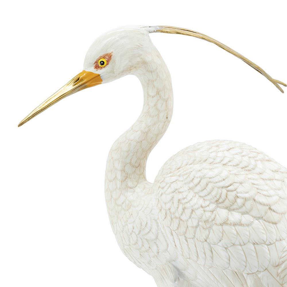 Porcelain Heron Sculpture in Hand Painted Porcelain and Brass 1