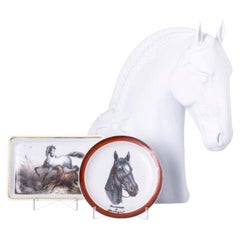 Porcelain - Horse; plate and ashtray