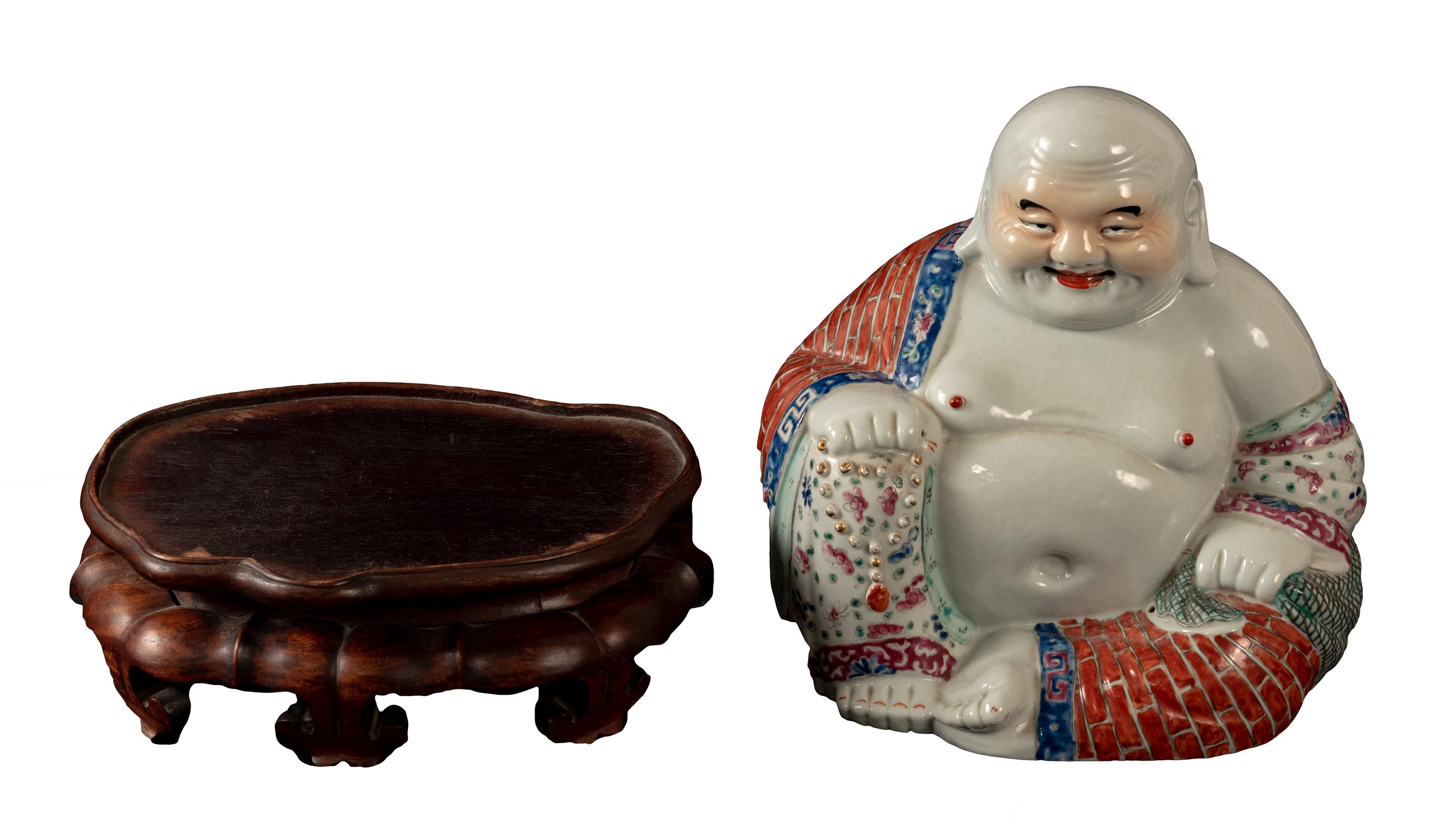Qing Porcelain Hotei or Laughing Buddha Statue
