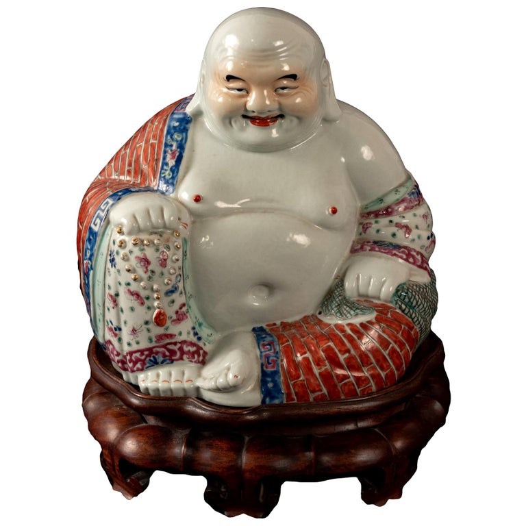 Porcelain Hotei or Laughing Buddha Statue at 1stDibs