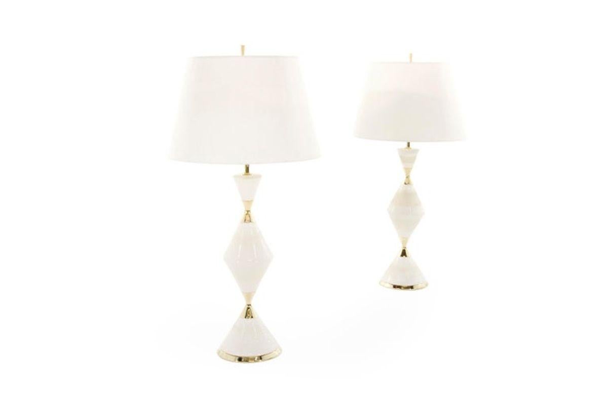 Mid-Century Modern Lampes de table sablier en porcelaine de Gerald Thurston, années 1950 en vente