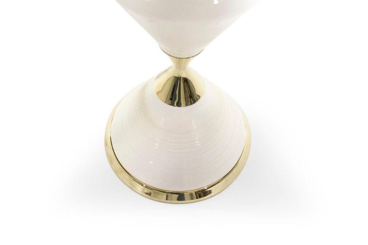 Brass Porcelain Hourglass Table Lamps by Gerald Thurston, 1950s For Sale