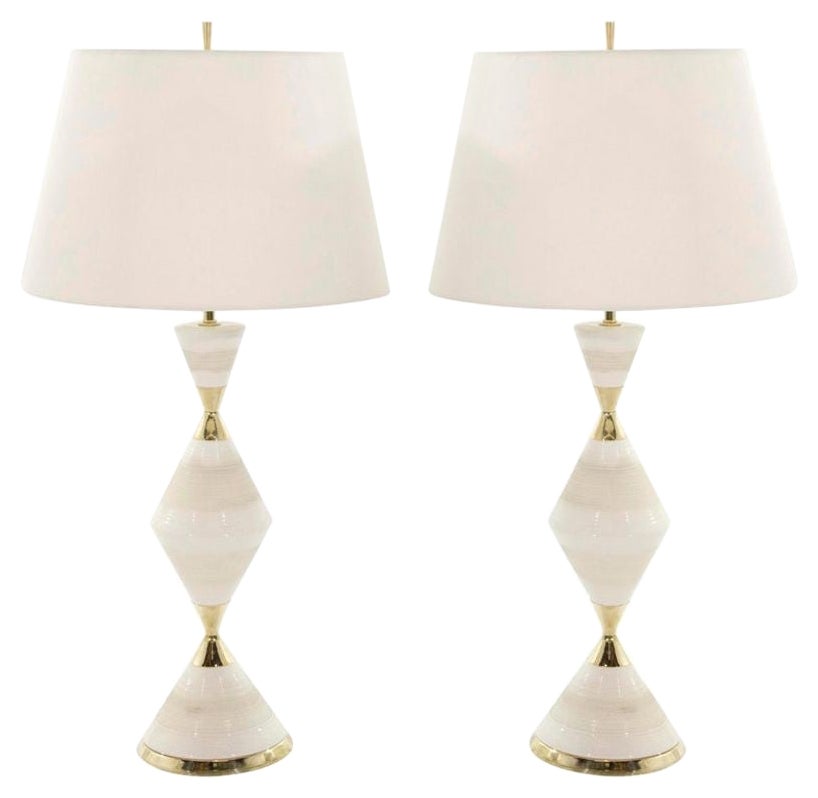 Porcelain Hourglass Table Lamps by Gerald Thurston, 1950s