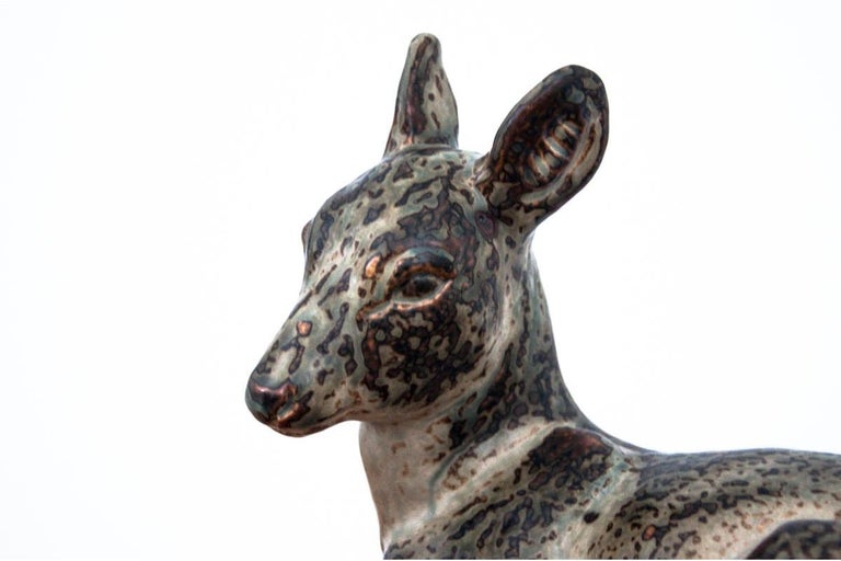 Porcelain Huge Deer Figurine Royal Copenhagen, 1950s, Design by Knud Khyn In Good Condition For Sale In Chorzów, PL