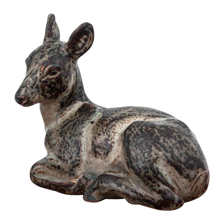 Porcelain Huge Deer Figurine Royal Copenhagen, 1950s, Design by Knud Khyn