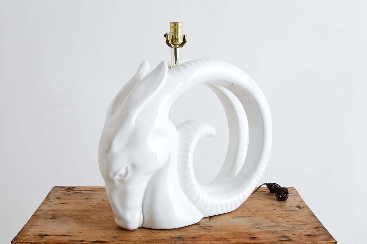 Porcelain Ibex Ram's Head Table Lamp 8