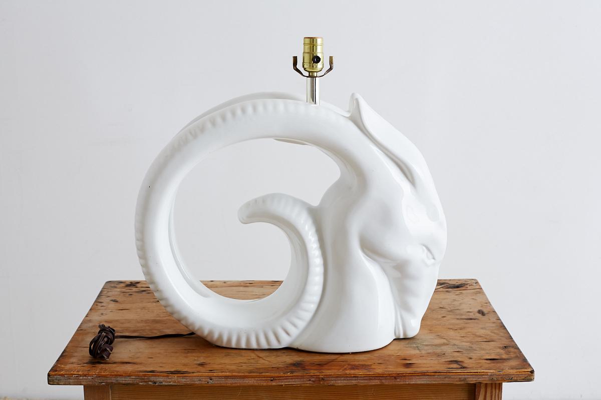Neoclassical Porcelain Ibex Ram's Head Table Lamp
