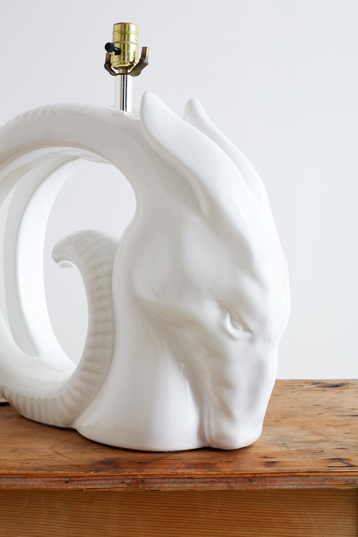 American Porcelain Ibex Ram's Head Table Lamp