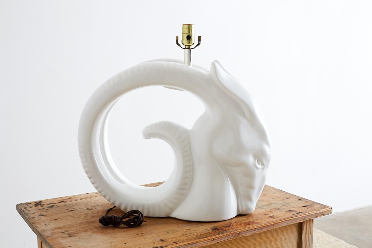 Porcelain Ibex Ram's Head Table Lamp 2