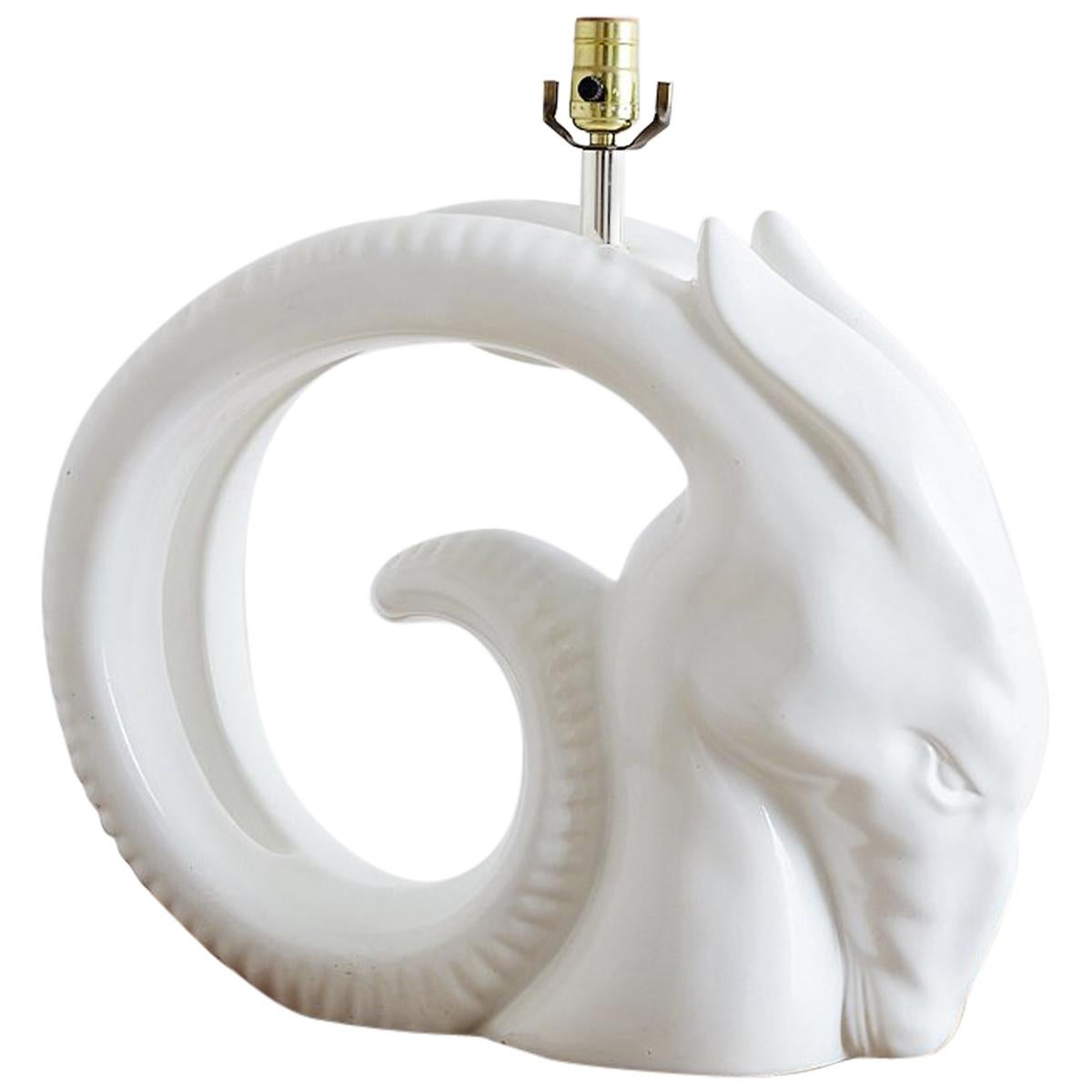 Porcelain Ibex Ram's Head Table Lamp
