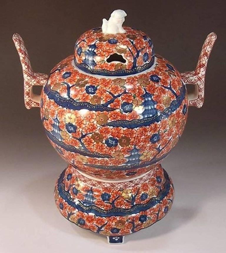 Porcelain Incense Burner by Japanese Master Artist ‘Cherry Blossom