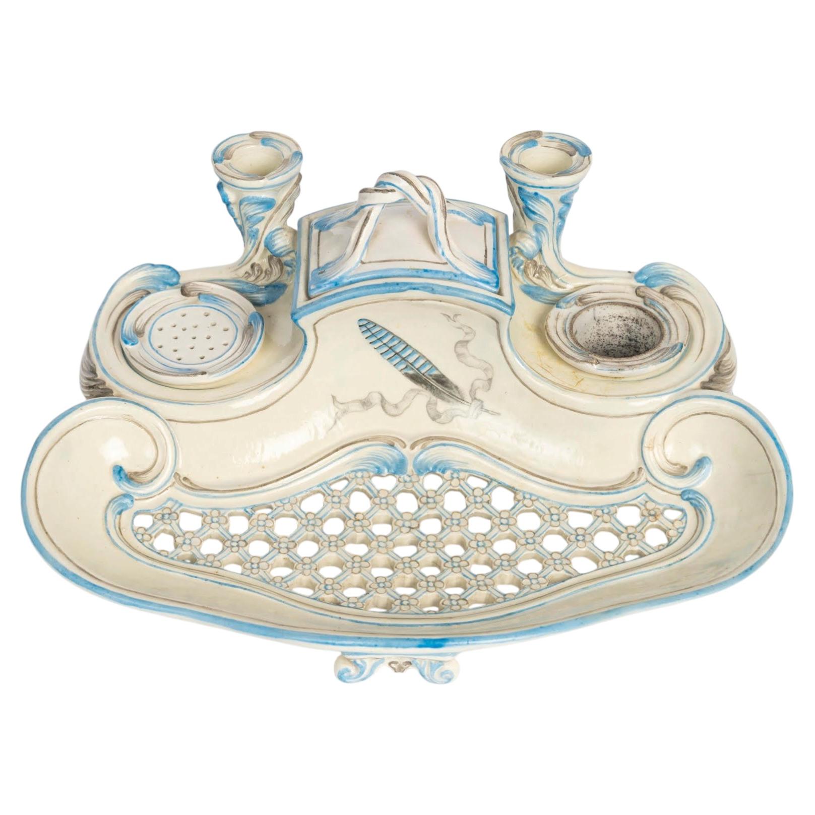 Porcelain Inkwell Signed By Emile Gallé, Early 20th Century.