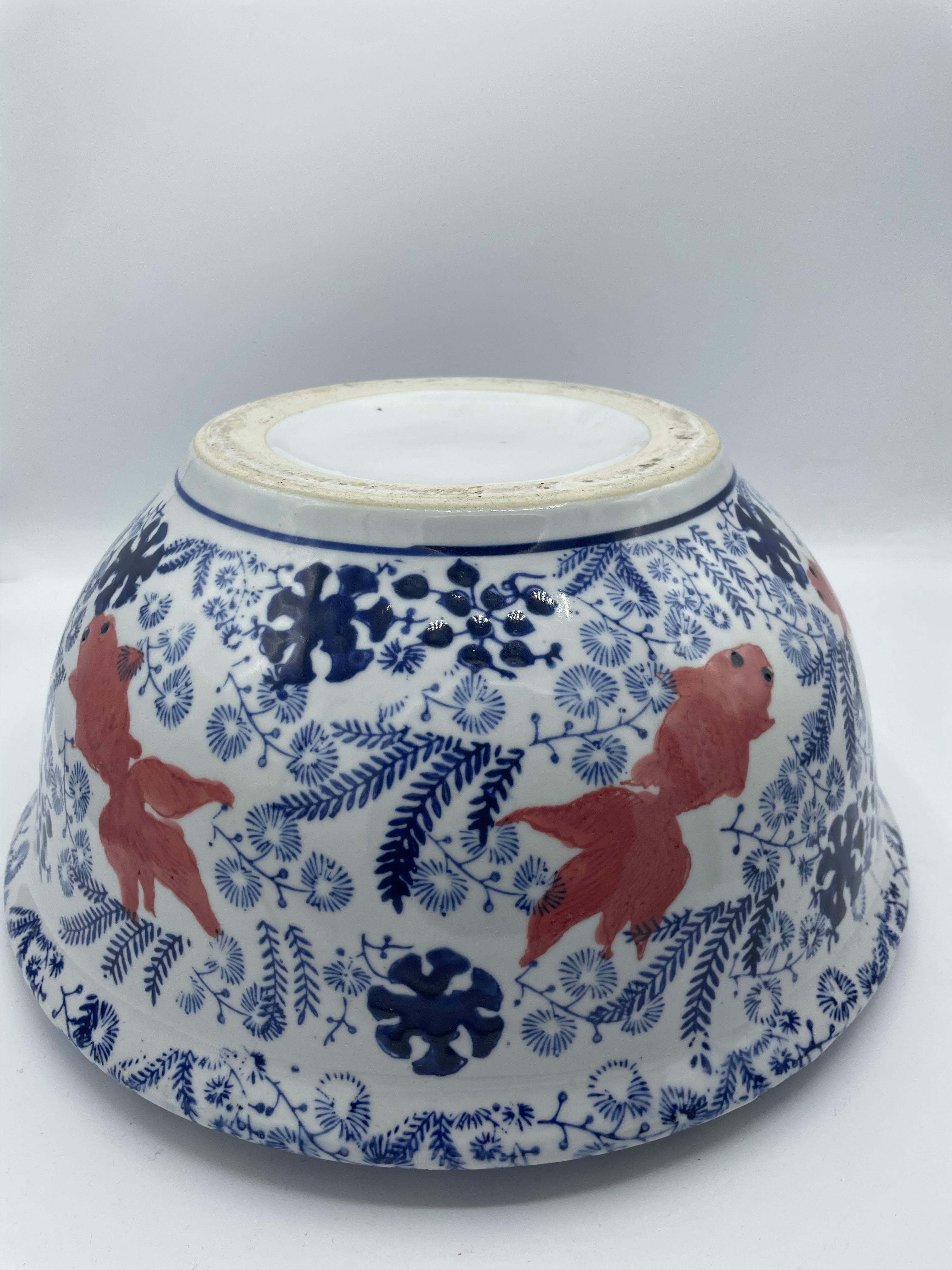 Hand-Painted Porcelain Japanese Bowl for Goldfish  1980s For Sale