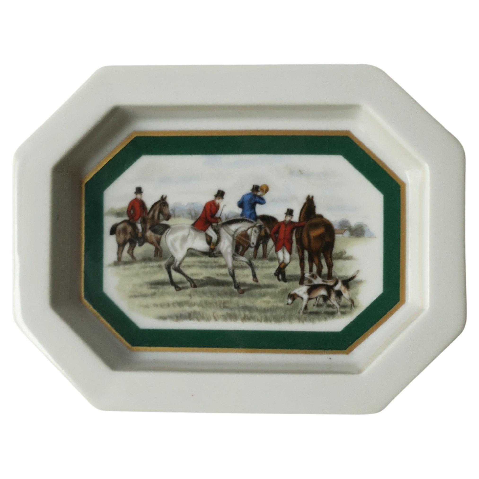 Porcelain Jewelry Dish with Equestrian Horse Scene For Sale