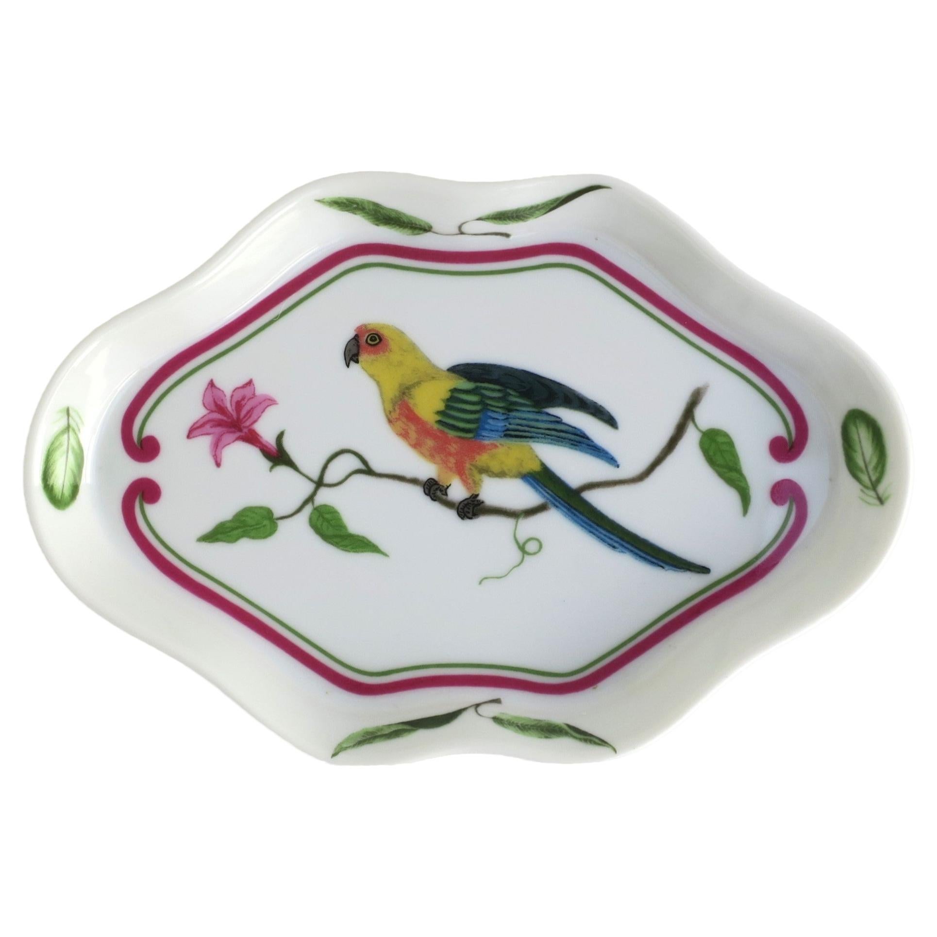 Porcelain Jewelry Dish with Parrot Bird Design, circa 1980s