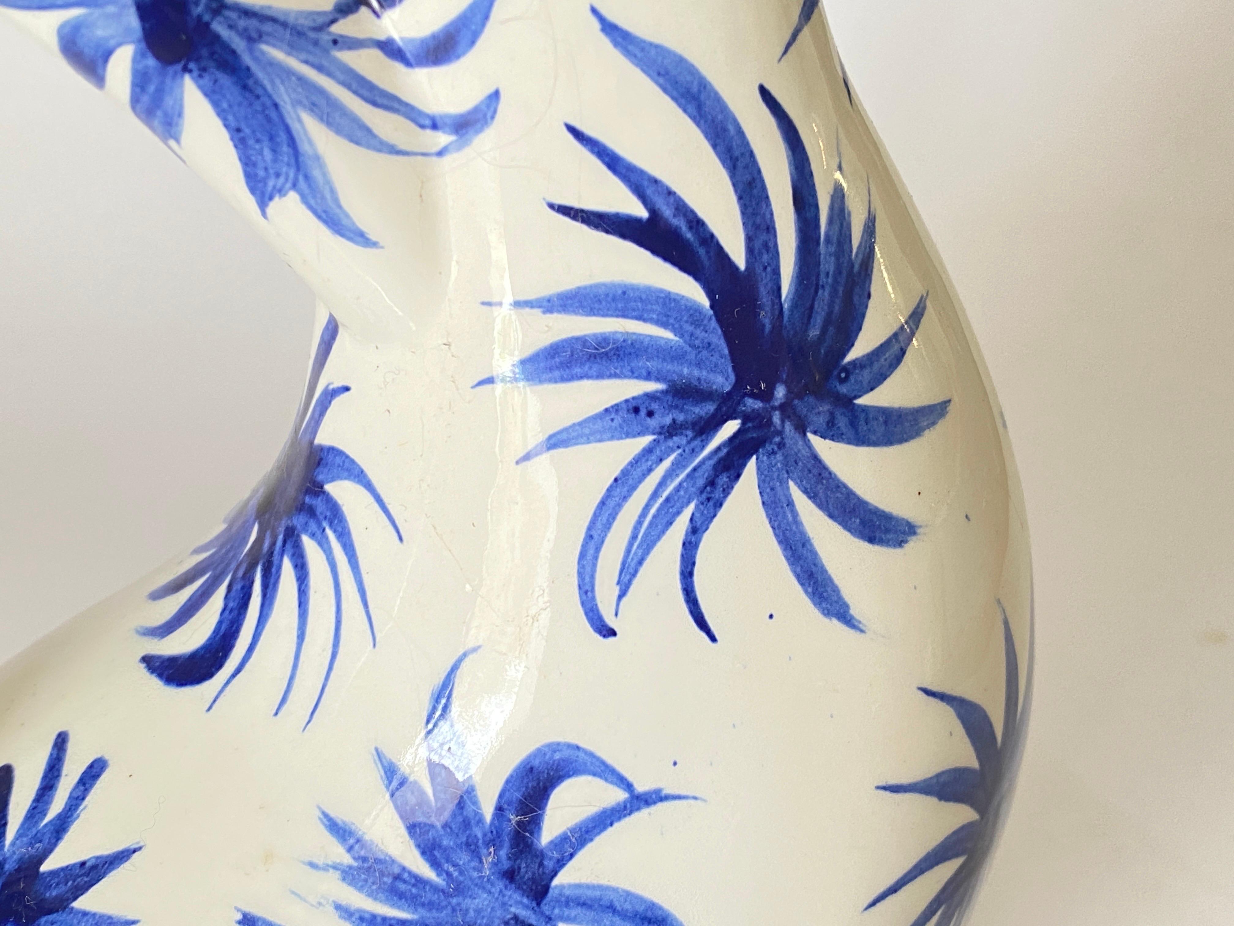 Hand-Painted Porcelain Jug or Pitcher with Blue Stars Decor Pattern France, circa 1960