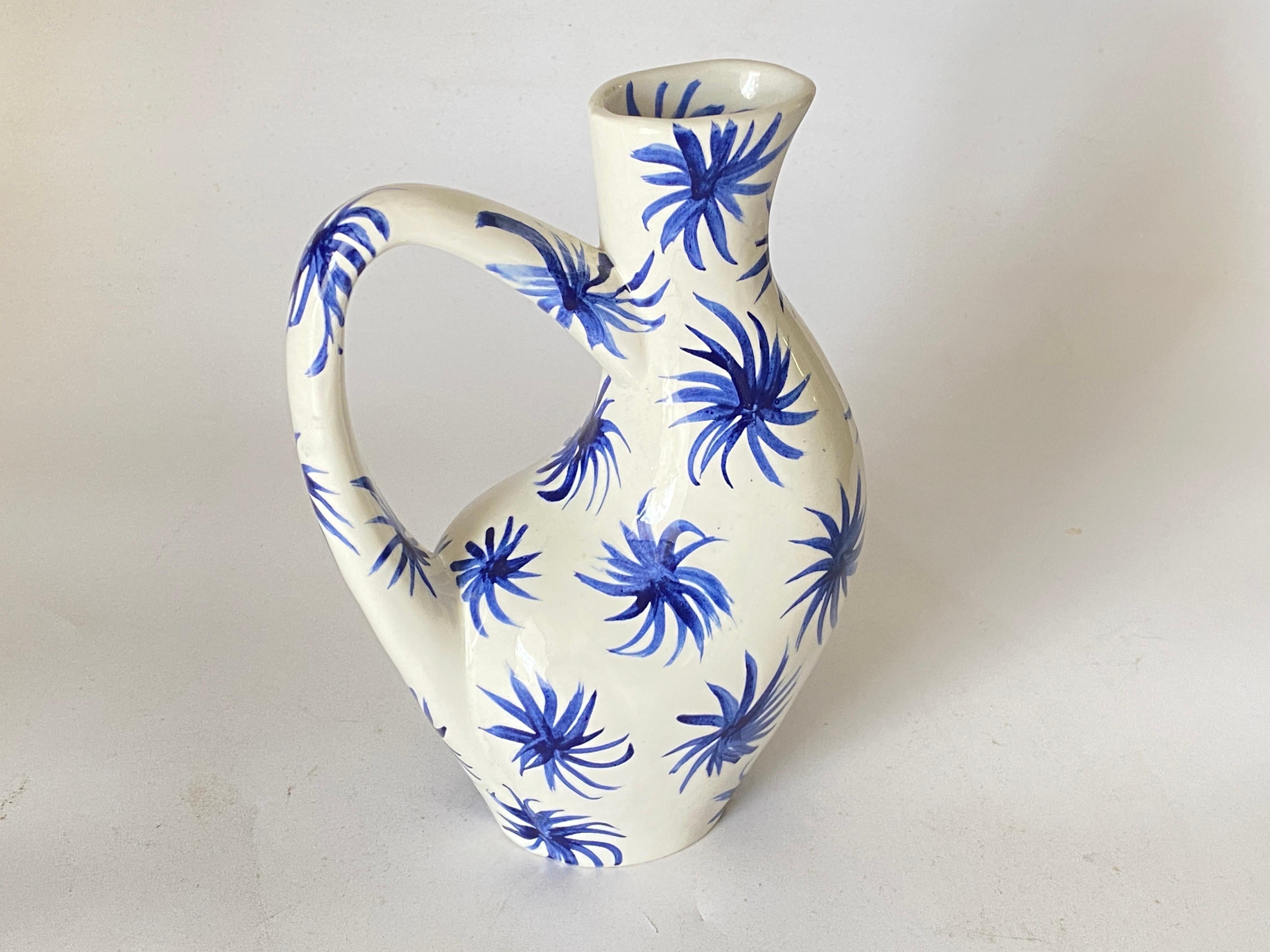 Porcelain Jug or Pitcher with Blue Stars Decor Pattern France, circa 1960 1