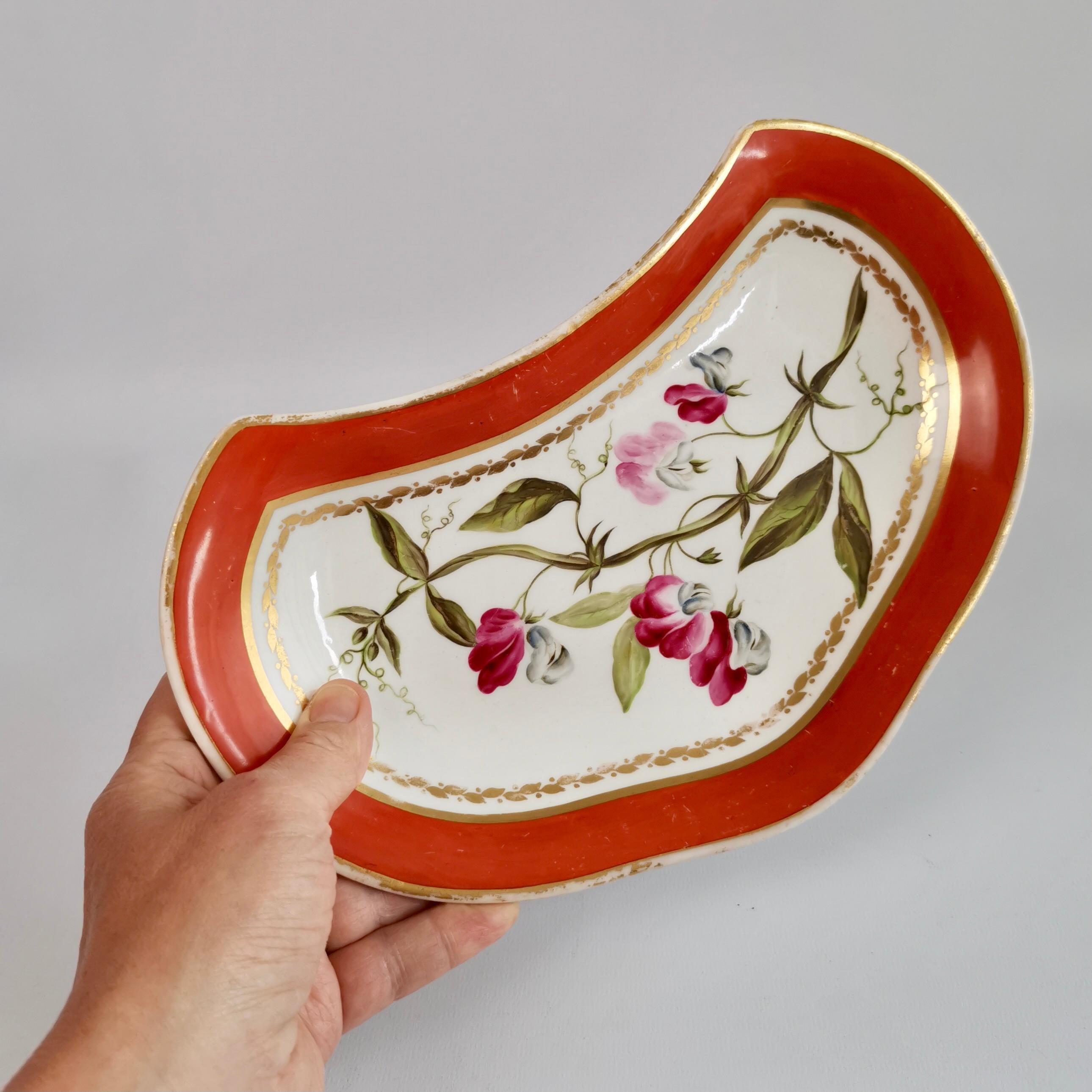 This is a stunning kidney shaped dish made by Derby between about 1795 and 1800 in the Regency era. The painting in the centre is attributed to the famous painter John Brewer.

The Derby Porcelain factory has its roots in the late 1740s, when
