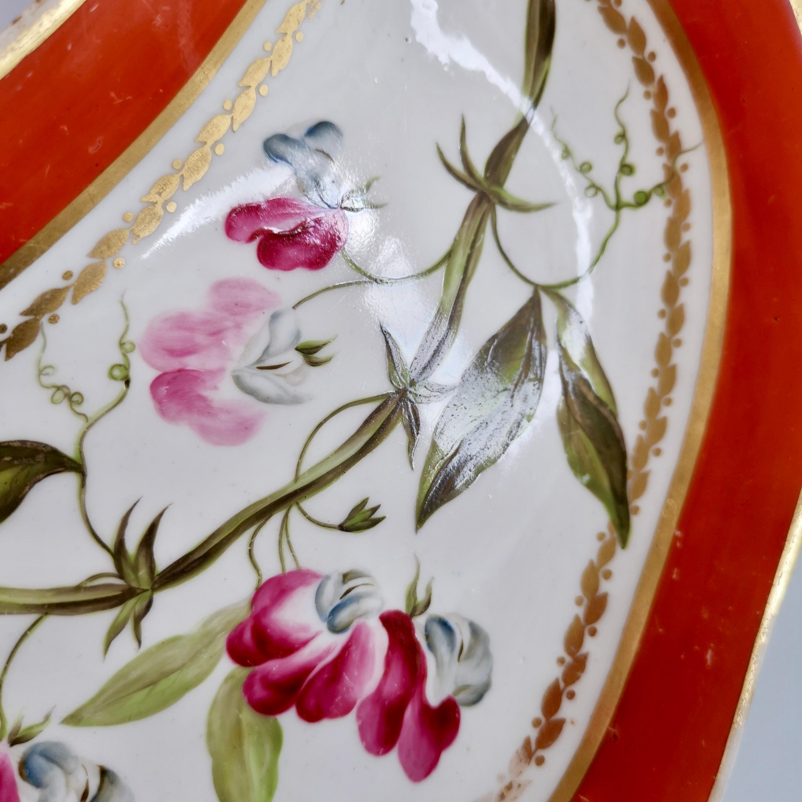Hand-Painted Porcelain Kidney Dish, Derby, Red, Named Botanical attr. John Brewer, 1795-1800