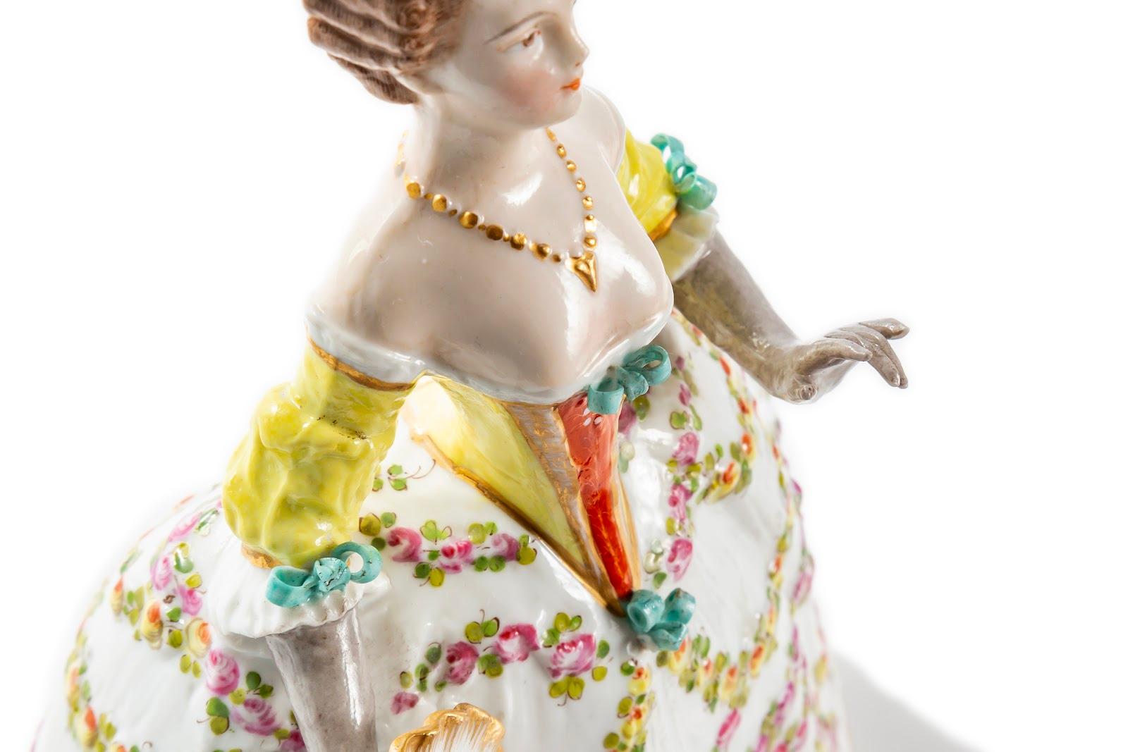 18th Century and Earlier Porcelain Lady in Yellow Dress