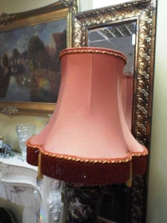 Porcelain Lamp with Romantic Scene Complete with Handmade Silk Shade