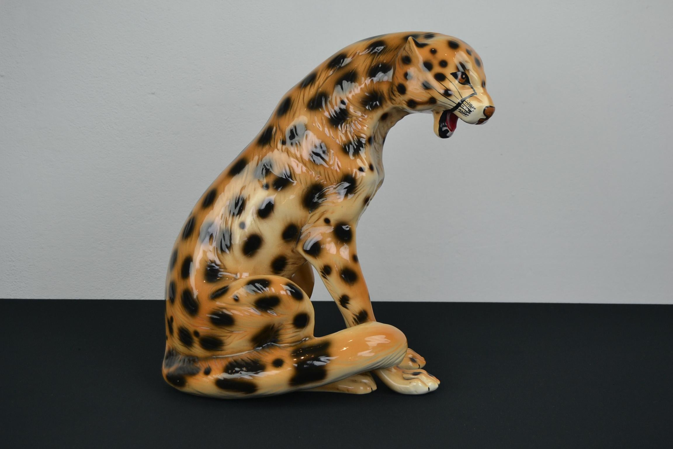 20th Century Porcelain Leopard Sculpture, 1970s, Italy