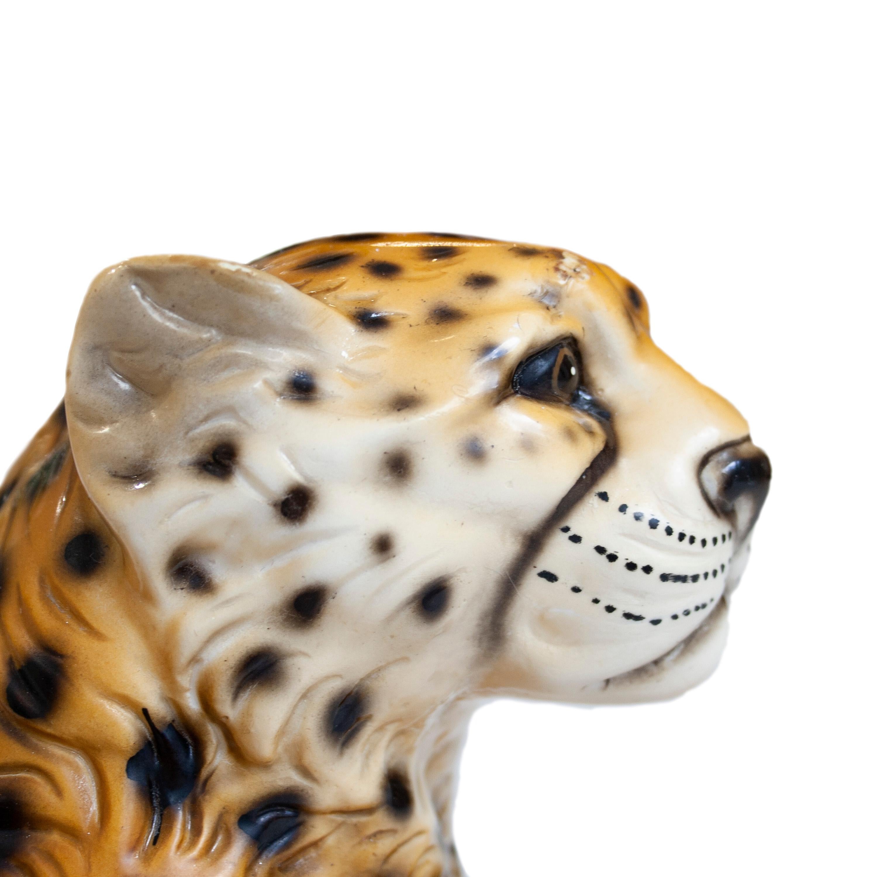 Modern Porcelain Leopard Sculpture , Italy, 1970. For Sale