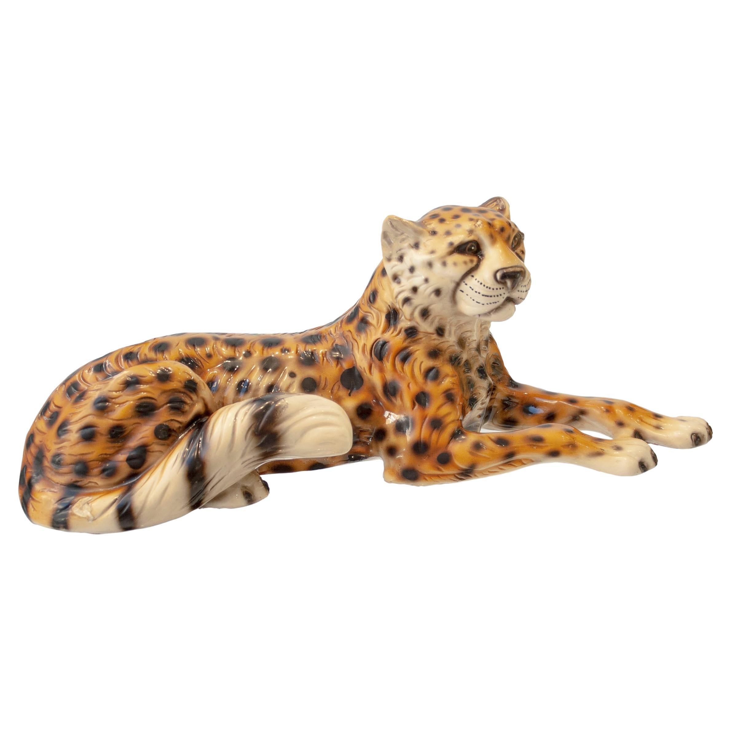 Porcelain Leopard Sculpture , Italy, 1970. For Sale